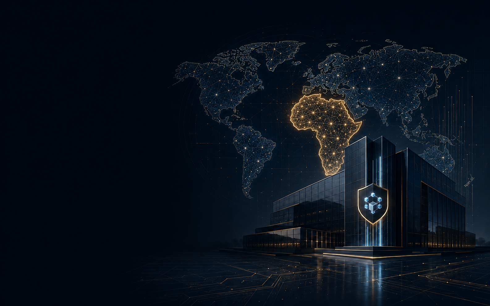 Siège technologique NATHOR devant un réseau mondial, avec l’Afrique mise en valeur